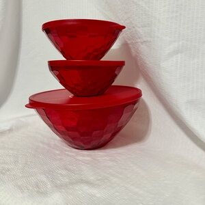 Vintage Red Tupperware Bowls with Lids